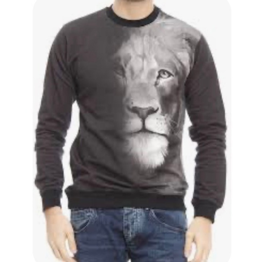 Versace Mens Lion Graphic Crewneck Sweatshirt Black White Made in Italy Size M